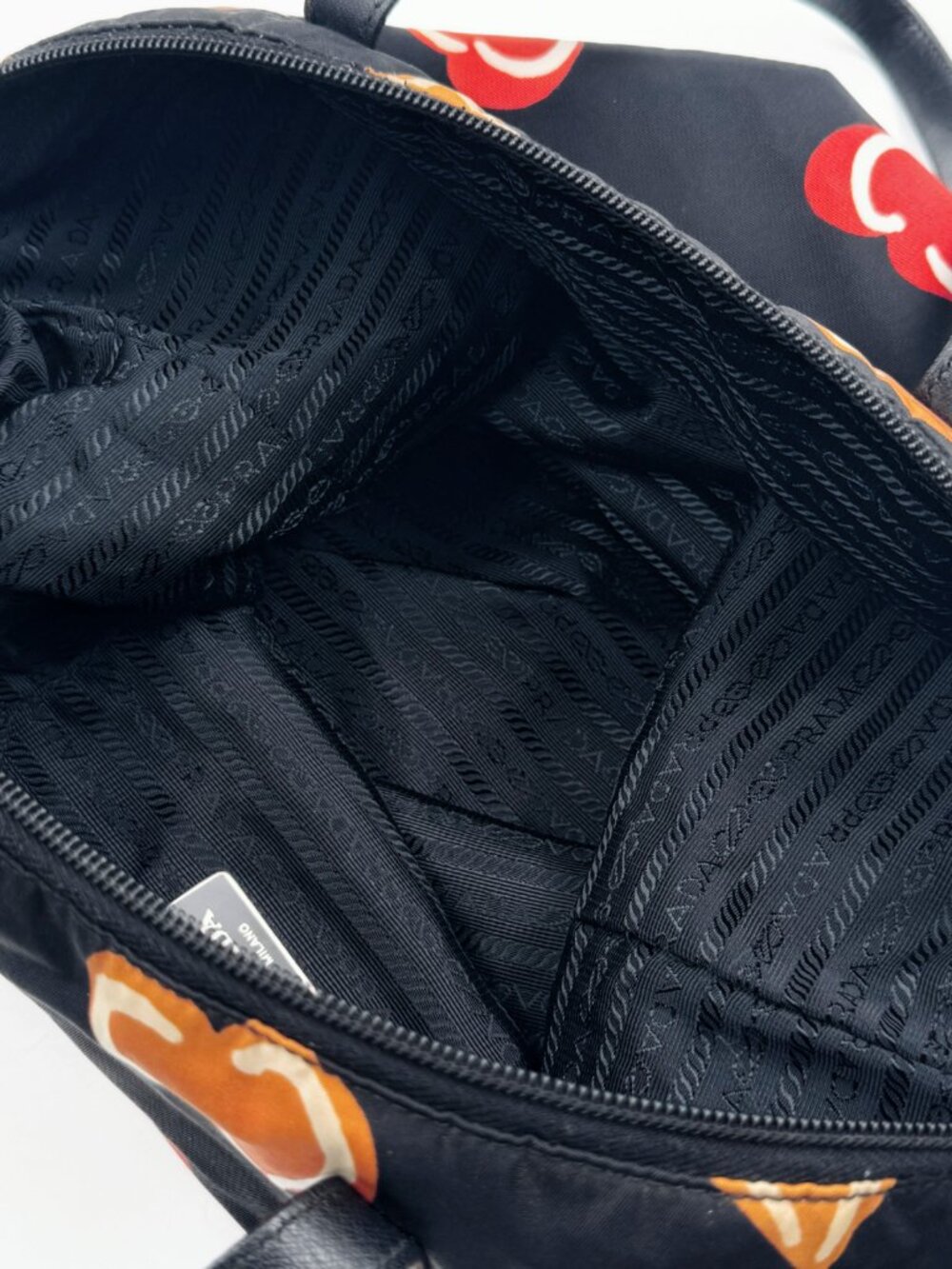 Prada Black Nylon Heart Print Tote Bag Red Orange Hearts Shoulder Bag - Picture 10 of 13